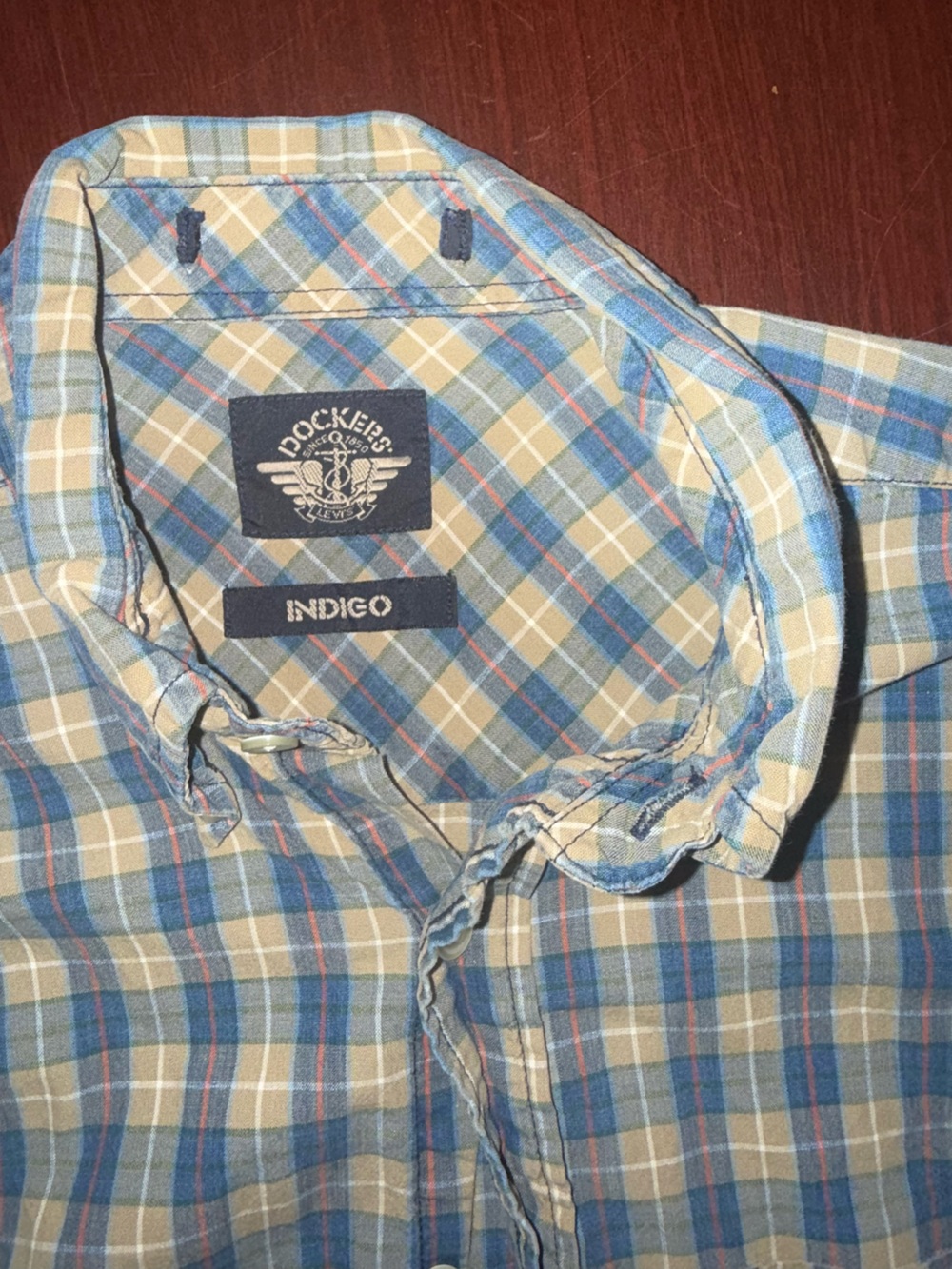 Indigo Men's Plaid Button-Down Shirt in Blue and Tan